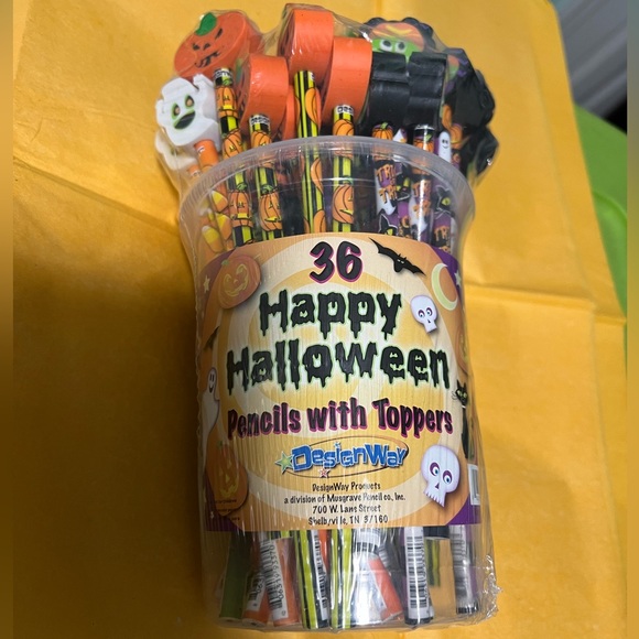 Designware Halloween Pencils with Erasers Toppers - Black, Orange, White - Picture 1 of 6